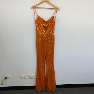 Asos Design Orange Sequin Sleeveless Jumpsuit  Size 8 