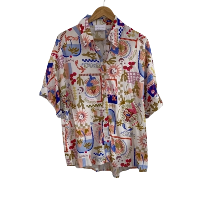 Wits The Label Womens  Size 12 Button Up Top / Short Sleeve Top Multicoloured / Pattern / White 