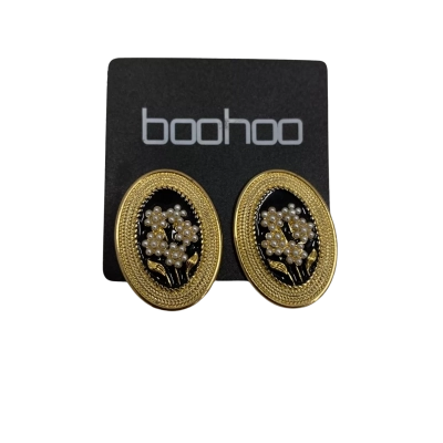 Boohoo Women's Earrings Flowers Black  / Gold Costume Jewellery BNWT