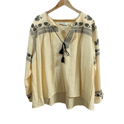  Womens  Bohemian Traders Size 18 Kasia Embroidered Yoke Blouse Ecru