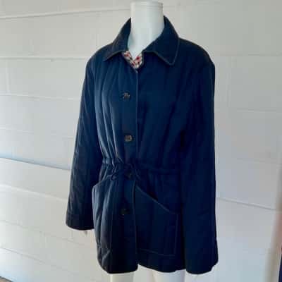  Womens  Size 12 Aquascutum London -winter Jacket Navy Blue / Checked / Navy Blue 