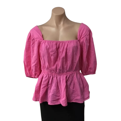 You+All Womens Size 16 Pink Elastic Waist Square Neck Short Sleeve Top (new)