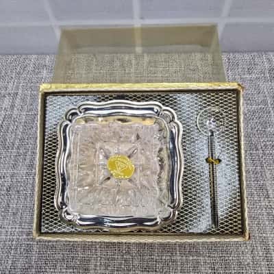 Echt Bleikristall Crystal Salt Dish W/ Tray & Spoon