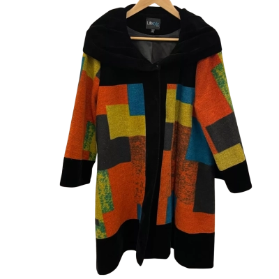  Lifestyle Womens  Size 12 Swing Coat Black  / Multicoloured 