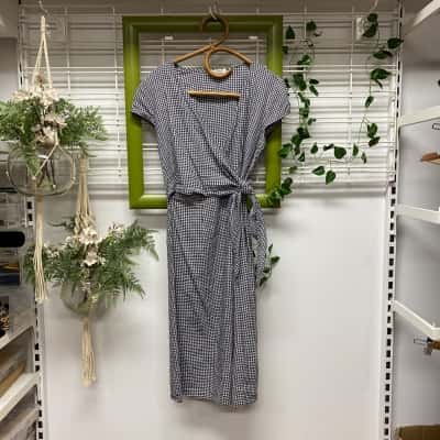 Sportscraft Womens Linen Blend Midi Wrap Dress Gingham 