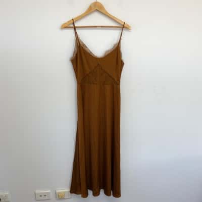 Slide Show Brown Lace Slip Midi Dress  Size 10 