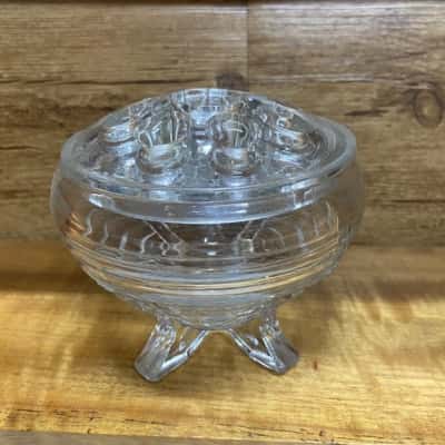 Vintage Clear Glass Flower Vase with Frog