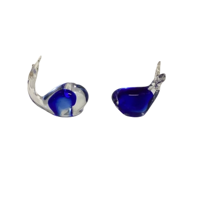 Clear and Blue Cobalt Glass Whale Figurines Paperweights