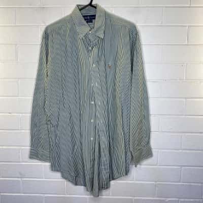 Ralph Lauren Mens  Size M Business Shirt Striped / Teal / White 