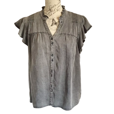  Foxwood Womens  Size 12 Button Up Top Washed Black BNWT 