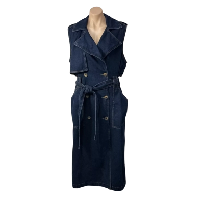 Decjuba Womens Size 14 Indigo Blue Denim Millie Sleeveless Trench Dress (new)