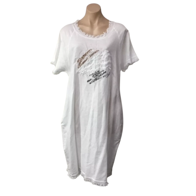 La Strada Womens Size S White Short Sleeve Dress with Silver / Gold Embellished Heart Motif