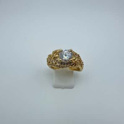 Sparkly Clear Stone Floral Gold Tone Ring Stamped S925 Size R