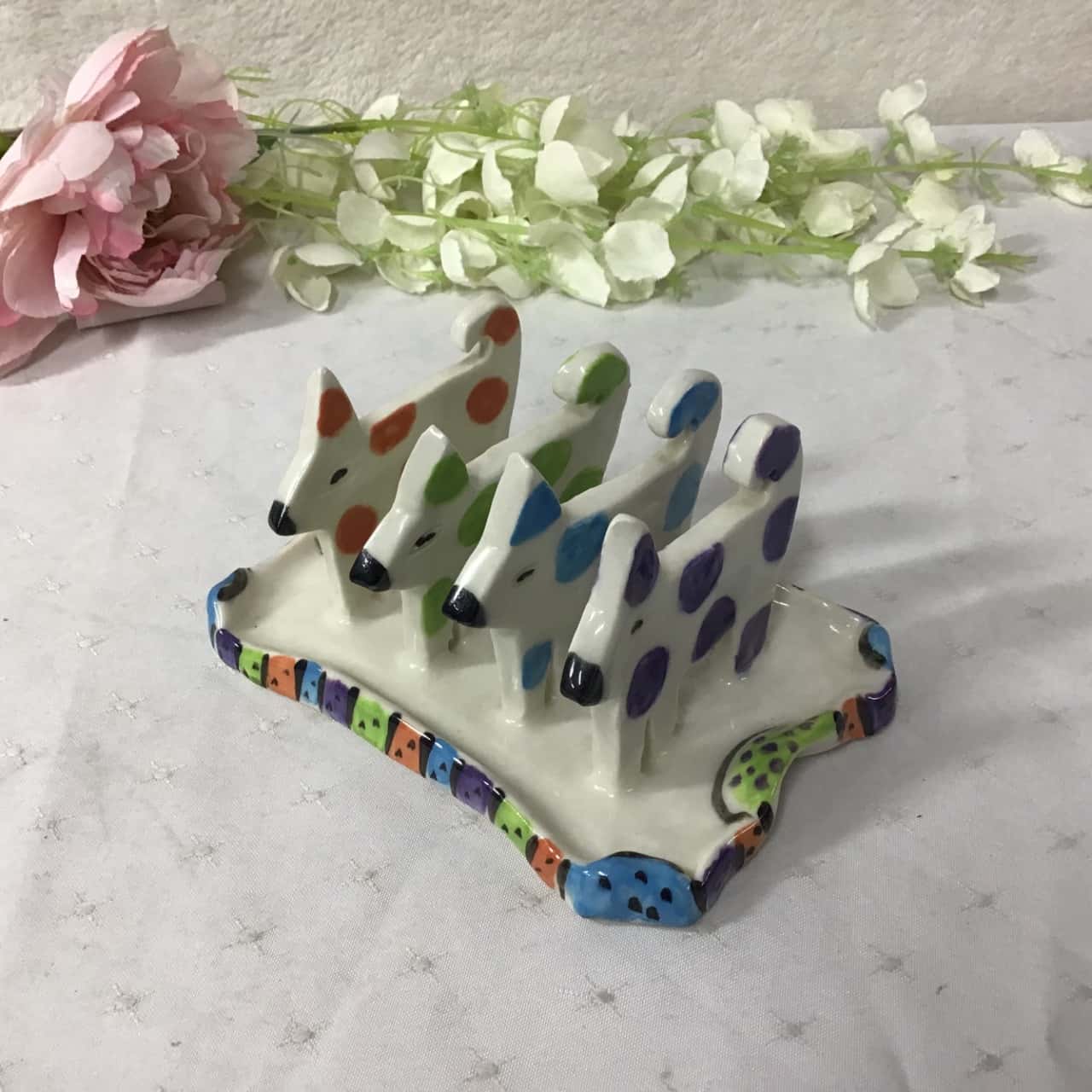 Novelty Multicoloured Spotted Dogs Pottery Toast Rack