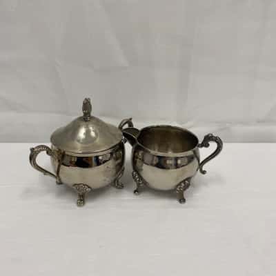 Vintage Silver Tone Creamer and Sugar Pot Set