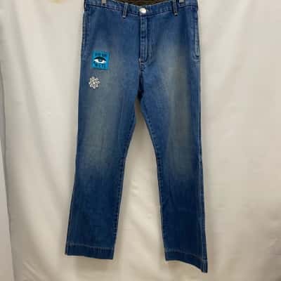 LucidFC Mens Cotton Denim Pants With Orange Back Pockets Size M Blue 