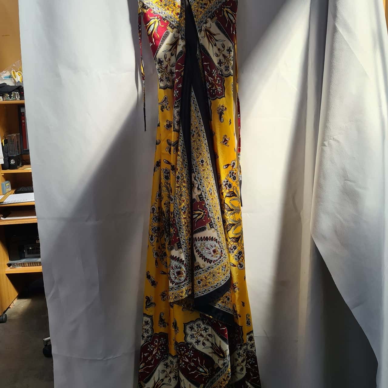 Draped Satin Mini Dress with Scarf
