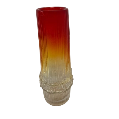 Bark glass style vase 25cm red, orange, clear.