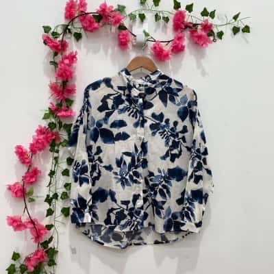 Salt + Stone Womens  Size S Long Sleeve Shirt Beige / Blue / Multicoloured / Pattern 