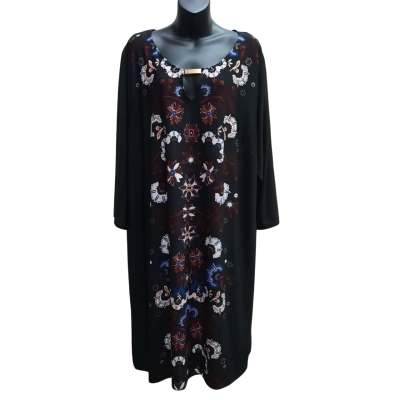 New With Tags BASQUE Size 22 Black Shift Dress With Front Panel 'Antique' Print Pattern