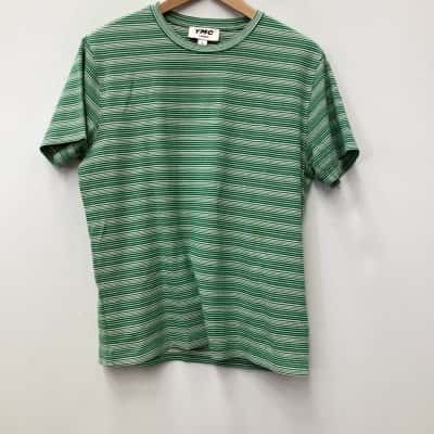  YMC Unisex Size L Short Sleeve T-shirt Green / Striped / White 