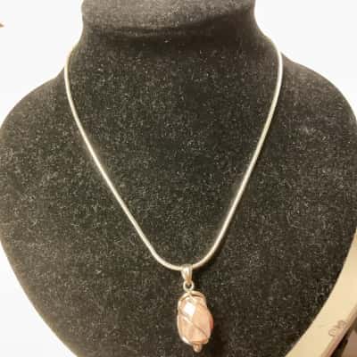  Base metal plated  Necklace with sterling silver rose quartz pendant