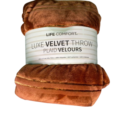Life comfort Luxe velvet Throw Plaid velour brown