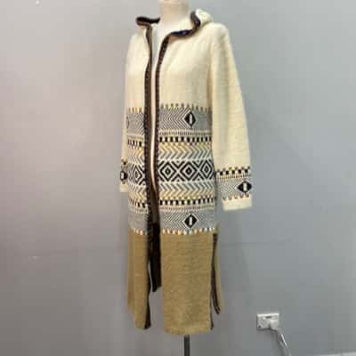 HQ Womens  Size M Longline Cardigan Brown / Cream / Pattern 