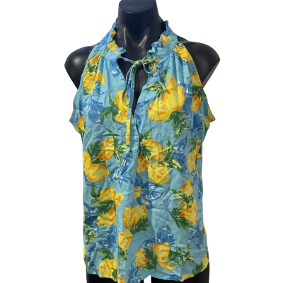 Katies Womens  Size 10 Short Sleeve Top Blue / Pattern / Yellow 