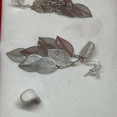  Womens Drop Earrings Silver Leaf styled