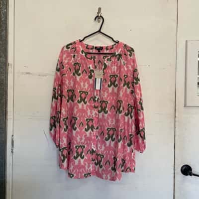 Gordon Smith Womens  Size 18 V-Neck Top Green / Off White / Pink  