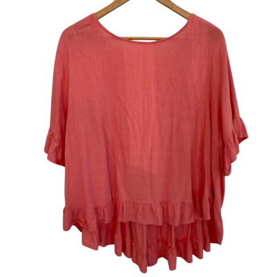 vine apparel Linen Blend Womens  Size L / M 3/4 Sleeve Top Coral / Pink  
