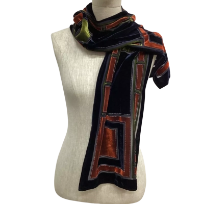  Frangi TieRack Silk Blend Velvet Scarf Copper / Green / Navy Blue 