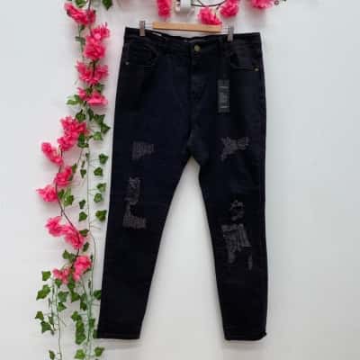 Chic Denim Mid Rise Boyfriend Jeans Size 16 Black  