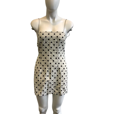 With Tags Bec & Bridge Women's Size 8 Sleeveless Mini Linen Dress Beige & Black Spot 