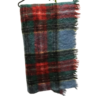 Vintage St Albans Multicoloured Checked Mohair Throw Rug 