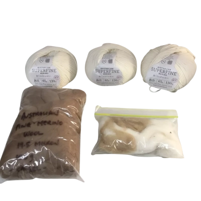Australian Superfine Merino Wool x 3 and Camel Coloured Aust Wool 19.Microns plus extra in little packet