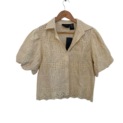 Liv Los Angeles Womens  Size M Button Up Top / Short Sleeve Top Beige 