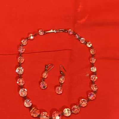  Vintage Necklace & Earrings Set in Aurora Borealis Crystal Beads