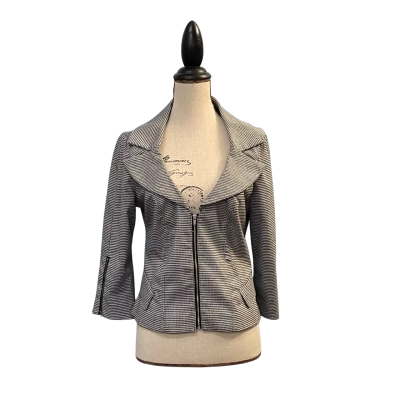 Events Womens Size 10 Peplum Jacket Black/Houndstooth Pattern/White