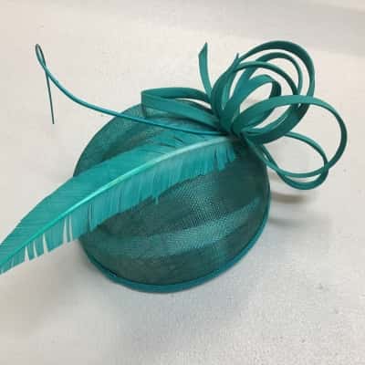  Hatinator Womens One Size? Teal Straw & Feather Hat