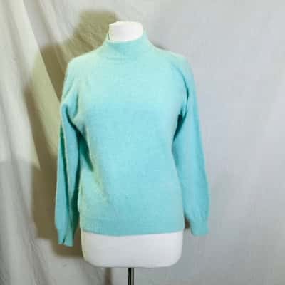 VINTAGE David Keys Size 14 Angora Blend Crew Neck Jumper Blue 