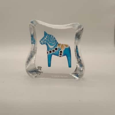Mats Jonasson Maleras Sweden Crystal Miniature Dalecarlia Blue Horse #8181 Signed RL. Maleras. On the box.