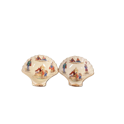 RARE Pair Royal Winton Old English Markets Shell Dish Set – 1950s English China