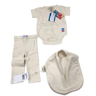  Upside Down- Organic Cotton Bodysuit, Pant and Bib Set Baby Size 000