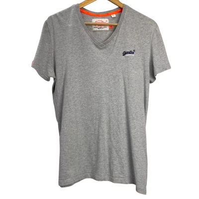 Superdry - Mens Embroidery V-Neck T-Shirt (100% Cotton) - Size L - Grey 