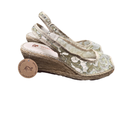 Macarena Women's Gold Sequin Lace Espadrille Wedge Sandals – Size EU 40 – Made in Spain