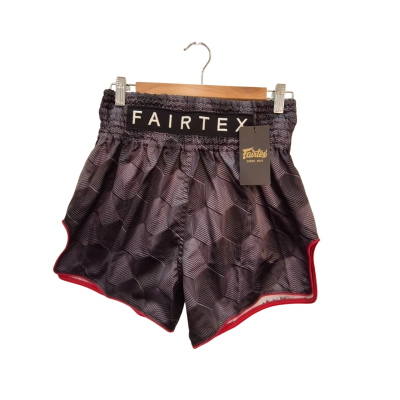 Fairtex Stealth Maui Tai Shorts Grey/Black Patterned with Red Piping 