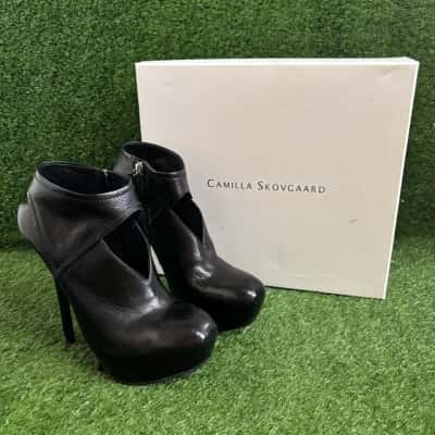 Camilla Skovgaard Black Leather Platform Ankle Boots Size 38