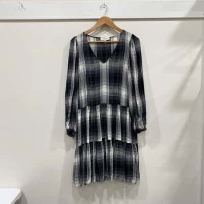 Witchery Womens  Size 12 Long Sleeve Dress Black  / Checked / Grey 